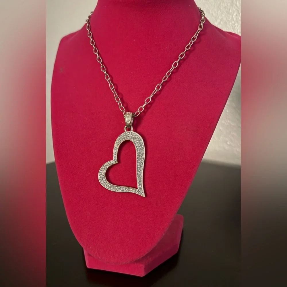 Crystal Open Heart Pendant Necklace | Gold Tone | Adjustable Romantic Jewelry